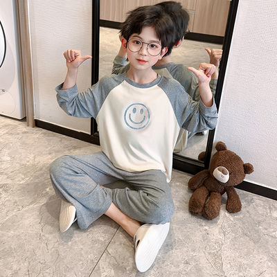 莫代尔儿童睡衣男童春秋款长袖家居服薄款网红大童男孩夏季空调服 — 1