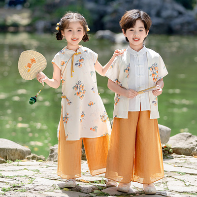 男女宝宝上春山荷花汉服古风幼儿园演出服唐装国风诗词朗诵表演服 — 3