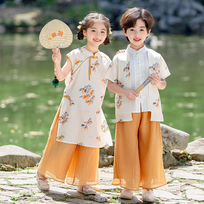 男女宝宝上春山荷花汉服古风幼儿园演出服唐装国风诗词朗诵表演服 — 4