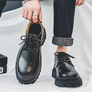 男鞋 防滑厚底工作黑色大头 秋季 男式 新款 休闲男士 皮鞋 英伦商务正装