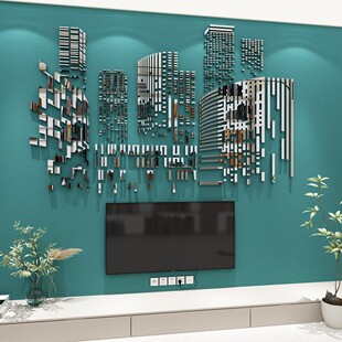 饰挂件画自粘贴墙壁客厅沙发亚克力3d立体 镜面马赛克电视背景装