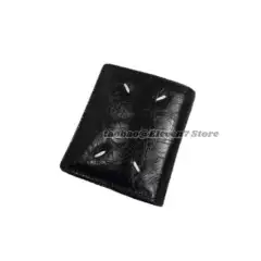 「E1Even7」Mmm Style 21Ss Oil Wax Black Leather Classic Four-Point Stitching Wallet Card Holder