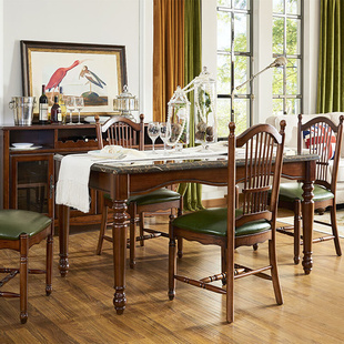 餐桌椅组合别墅大理石6人饭桌餐厅大小户型实木清新长餐桌 美式