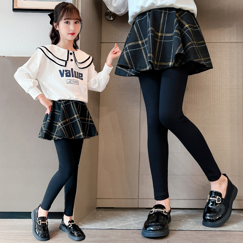 女童打底裤加绒加厚外穿2023新款儿童裤子裤裙大童秋冬假两件裙裤