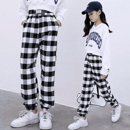 女童加绒格子裤冬季洋气外穿儿童宽松运动裤秋冬大童加厚休闲裤子