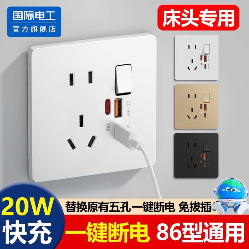 国际电工86型USB插座20W快充面板