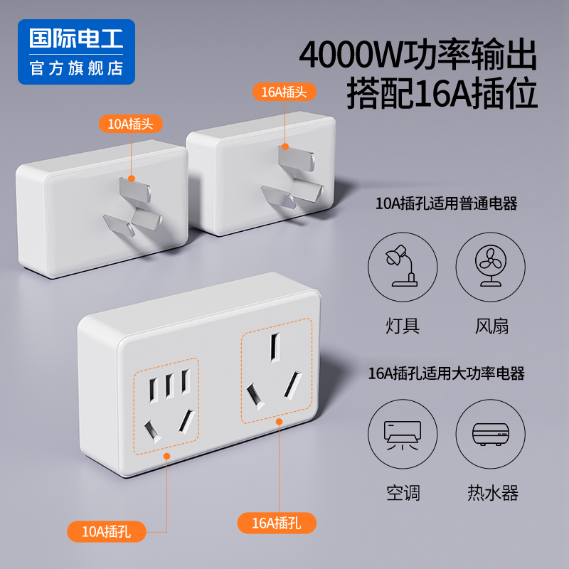 国际电工官方正品10a转16a插座