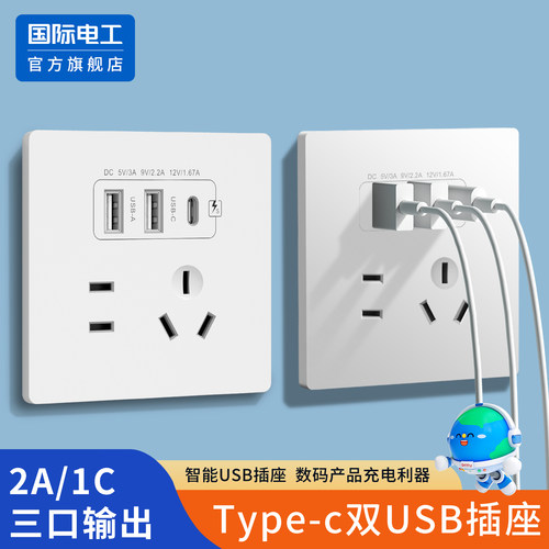 国际电工官方正品五孔带双usb