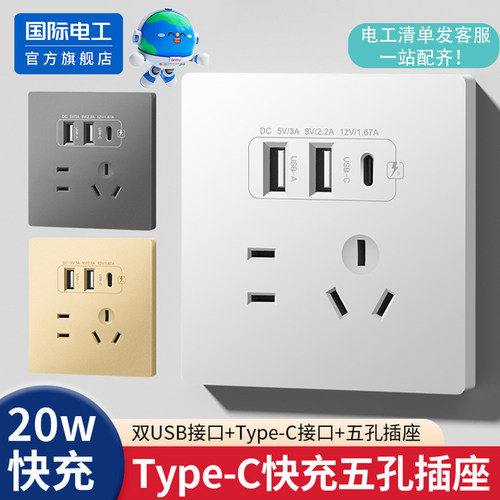 国际电工86型Type-C手机快充插座