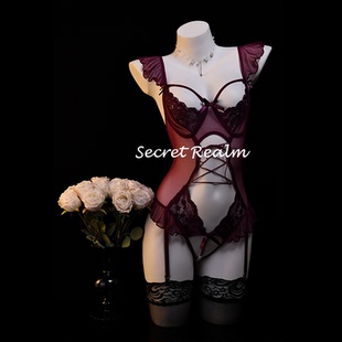 秘境「蜜糖陷阱」性感睡裙蕾丝镂空绑带透视带珠连体衣纯欲风qqny