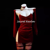 秘境「烈焰玫瑰」性感高开叉丝绒修身 吊带包臀裙纯欲吊带睡衣qqny