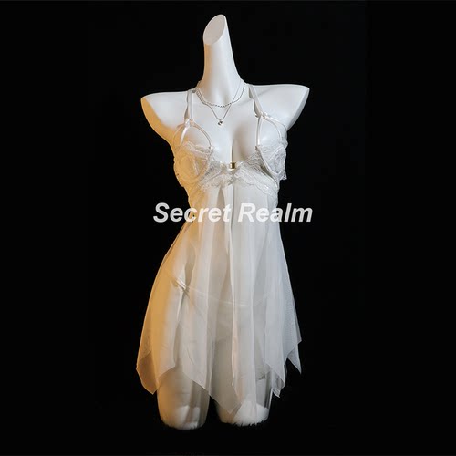 秘境「月华浓」法式趣味睡裙性感镂空睡衣蕾丝吊带网纱连体衣qqny