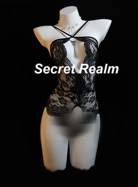 秘境「轻纱入梦」性感睡衣吊带蕾丝挂脖透视连体内衣深V镂空qqny