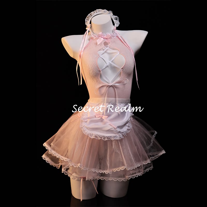 秘境「轻罗粉扇」性感睡裙女仆制服蕾丝透视轻纱连体诱惑纯欲qqny