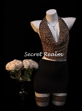 秘境「狂野OL」性感睡裙豹纹秘书制服挂脖内衣情调诱惑纯欲风qqny