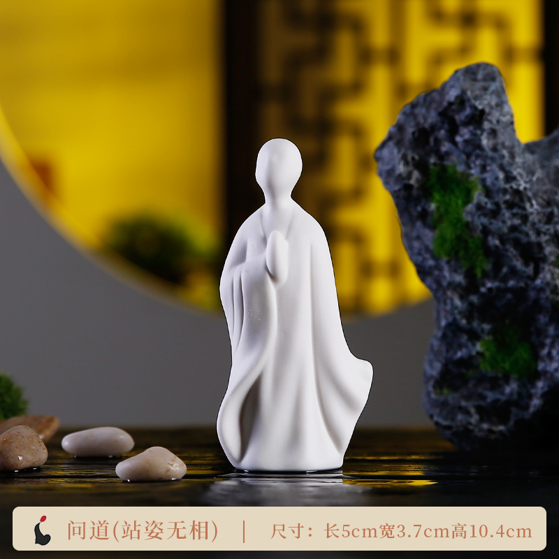 陶瓷无相佛中式白瓷人物盆景摆件小和尚茶室禅意造景客厅玄关装饰