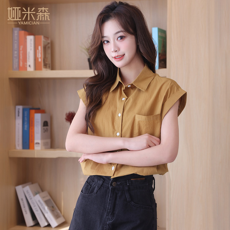 娅米森纯棉短袖女衬衫夏季新款