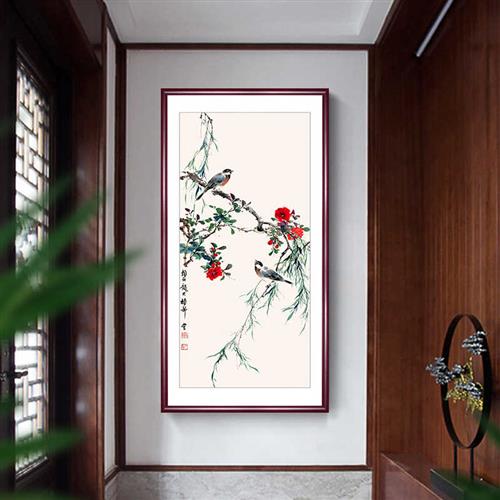 思荷颜伯龙春柳花鸟图新中式入户玄关装饰画客厅挂画办公室字画