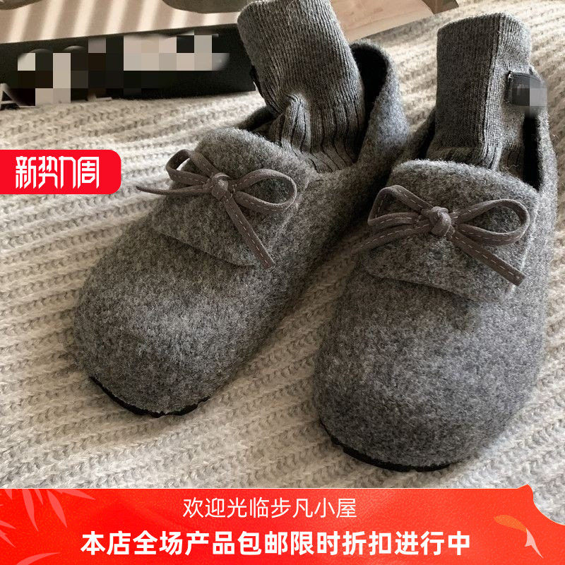 2026秋冬新款百搭加绒保暖圆头毛毛鞋日系蝴蝶结配裙子软平底棉鞋