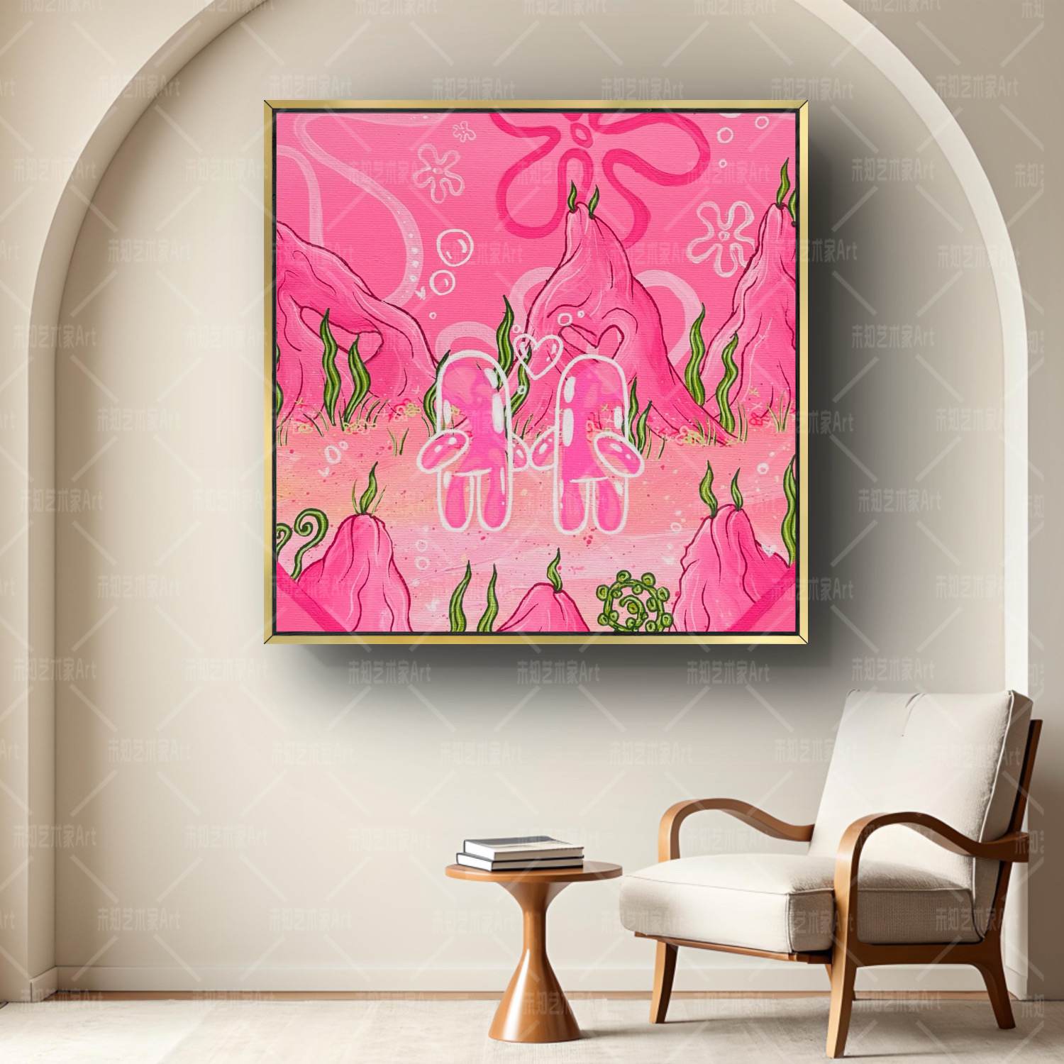 粉色海洋创意情侣挂画卧室