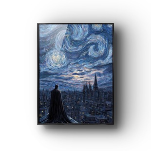 现代简约梵高星空蝙蝠侠艺术版 饰画桌球室挂画壁画高级感 画有框装