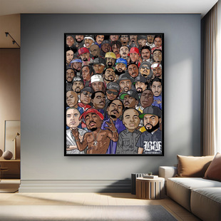 說唱嘻哈裝 2pacsnoopdogg臥室客廳酒吧潮流掛畫藝術(shù)輕奢 飾畫美式