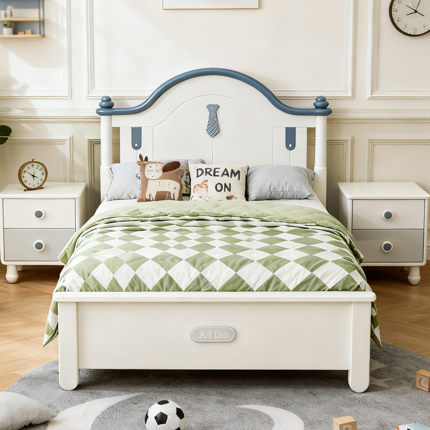 全实木儿童床美式蓝色男孩1.2米