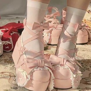 原创lolita鞋子女日系夏季可爱厚底圆头洛丽塔鞋小皮鞋松糕底女鞋