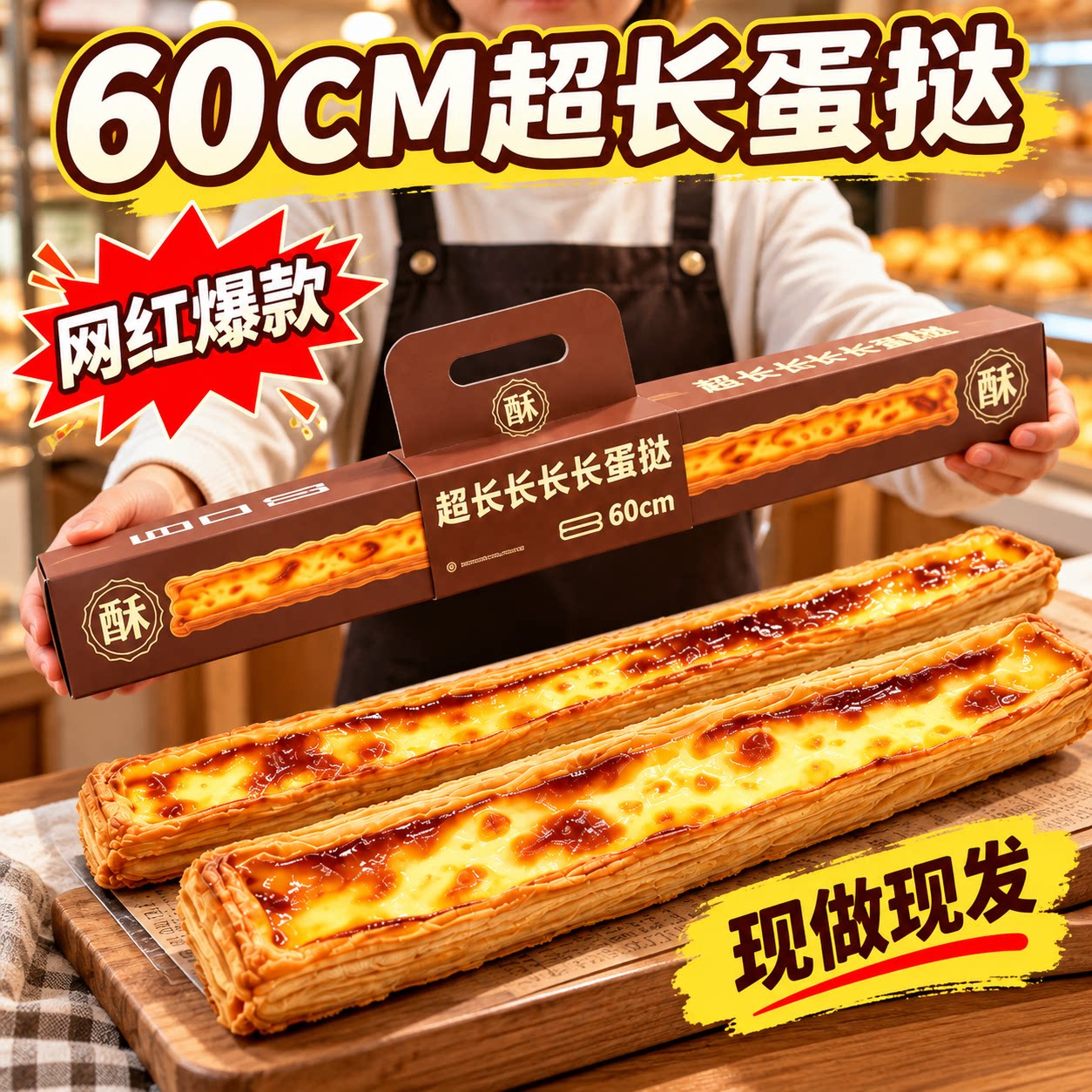 【60cm超长蛋挞】网红超长长长长长蛋挞手工现做新鲜烘焙点心蛋糕