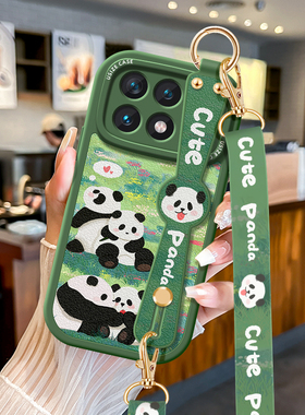适用红米Note13Pro挂绳手机壳新款Note12Turbo保护套K60防摔K50S斜挎K40可背跨腕带女Por软外壳小米卡通熊猫
