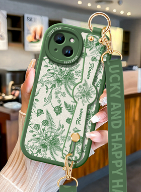 夏日适用苹果15promax绿色手机壳ip14女款iphone13保护套12mini挂绳11防摔xr斜挎xs腕带7个性8plus软外壳6s