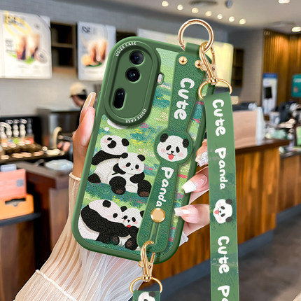适用OPPO挂绳Reno11Pro手机壳Reno10新款Reno9保护套8防摔7SE斜挎6可背5K腕带Reno4女款5G软外壳Por卡通熊猫