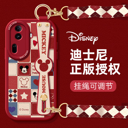米奇适用OPPOReno11Pro防摔Reno10手机壳Rono9女款8挂绳7SE保护套6Por腕带5K迪士尼Reno4斜挎可背软外壳0pp0
