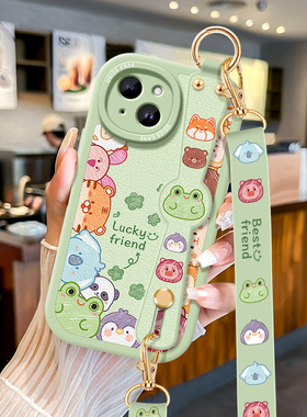 可爱动物适用苹果15挂绳手机壳新款iphone14pro保护套13全包12mini斜挎11腕带xsmax防摔xr可背7/8plus外壳6sp