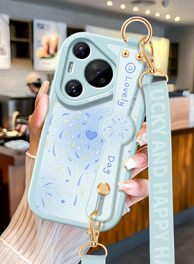适用华为Pura70挂绳P60Pro手机壳P50E新款P40可背Por女mate30全包Ultra烟花防摔5G斜挎高级感P30手腕带保护套