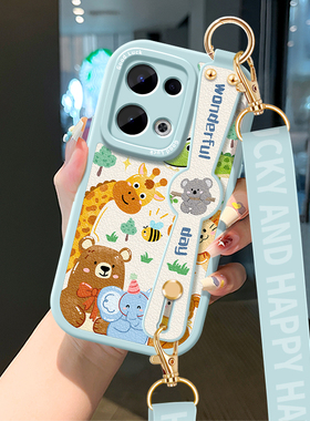 适用opporeno13挂绳手机壳12新女款11腕带reno9斜挎10全包reno7一群动物5可背6防摔4可爱pro+软壳8保护套硅胶