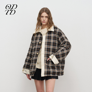 撞色格子正反两面穿90鹅绒羽绒服女 ODTD25秋冬新款 设计师女装