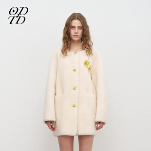 美利奴羊毛圆领廓形皮毛一体外套 ODTD25秋冬新款 设计师女装