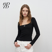 基础大U领刺绣百搭上衣打底衫 新款 设计师女装 ODTD秋季