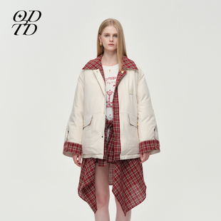 胶囊款 ODTD25冬季 双面穿撞色格纹拼接羽绒外套上衣 设计师女装