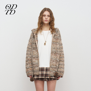 混色大肚纱连帽毛衣羊毛衫 新款 ODTD25秋季 混纺上衣 设计师女装