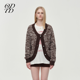 胶囊粗花呢圆领针织羊毛外套上衣开衫 ODTD25冬季 女 设计师女装