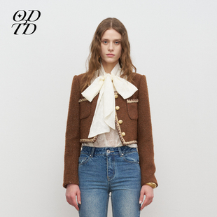 新款 ODTD秋季 高级感千金风粗花呢小香风短外套女 设计师女装