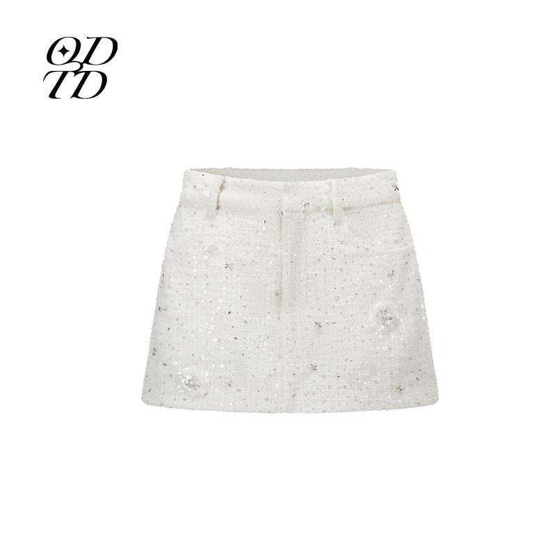 定制亮片精致A字裙粗花名媛风