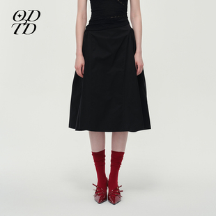 法式 胶囊款 ODTD25冬季 抽皱A型高腰中长半身裙伞裙 设计师女装