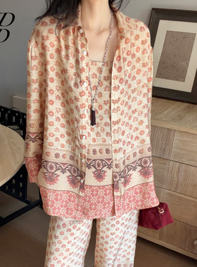 【设计师女装】ODTD26春夏新款印花吊带衬衫上衣套装流浪嬉皮风格