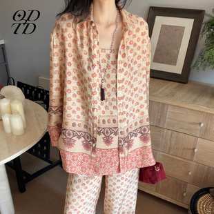 上衣套装 印花吊带衬衫 ODTD26春夏新款 流浪嬉皮风格 设计师女装