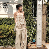 ODTD春夏新款 李兰迪徐若晗同款 女吊带度假风波西米亚上衣印花