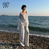 航海系穿搭抹胸连衣裙吊带裙女 吊带夏季 哈妮克孜同款 ODTD新款