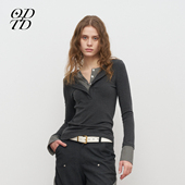 修身 上衣 新款 撞色格子针织假两件亨利衫 林允同款 ODTD秋季